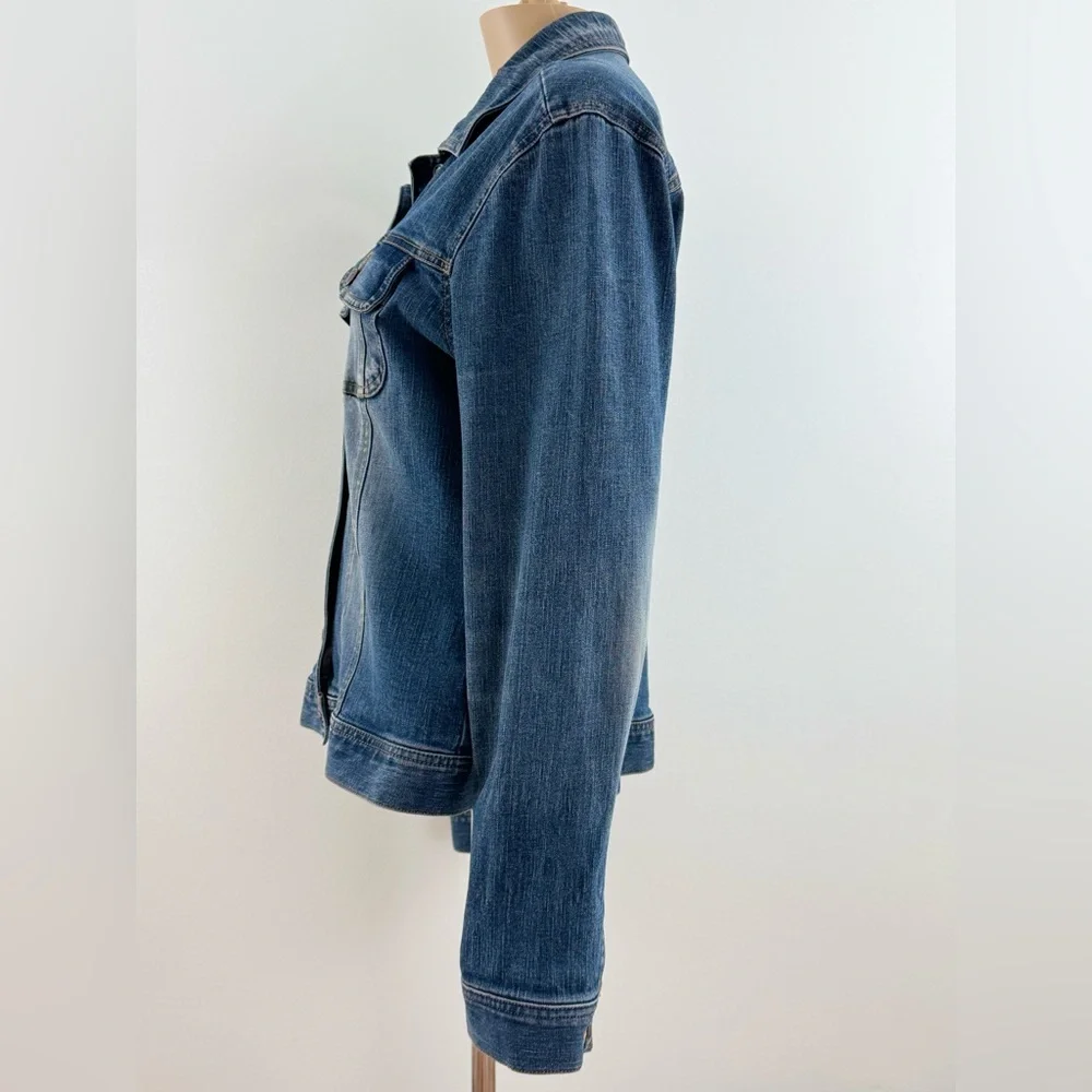 Old Navy Medium Washed Cropped Stretch Denim Trucker's Jacket, Women's Size L - Picture 5 of 13